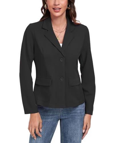 Blazers for Women Casual Long Sleeve Button Front Notched Lapel Work Office Blazers Jacket with Pockets, Black3