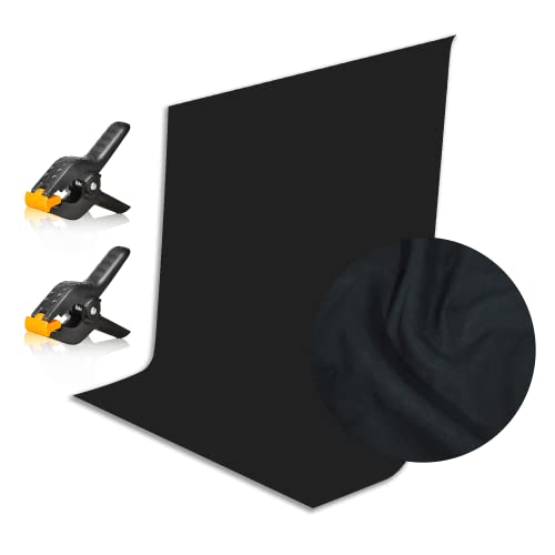 EMART Foto Hintergrund Schwarz, 1,5x2m Fotostudio Schwarzer Fotohintergrund Fotografie Polyester Faltbare mit 2 Federzwingen für Photo Studio, Produkt,...