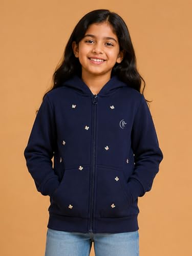 Image of Unisex Kids Solid Full Sleeve Zip Front Open Hooded Sweatshirt