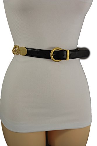 TFJ Women Fashion Skinny Belt Hip Gold Charms C Buckle Narrow Black4