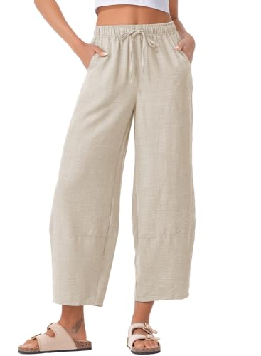 EVALESS Womens Baggy Wide Leg Pants Casual Drawstring Elastic Waisted Palazzo Harem Trousers with Pockets