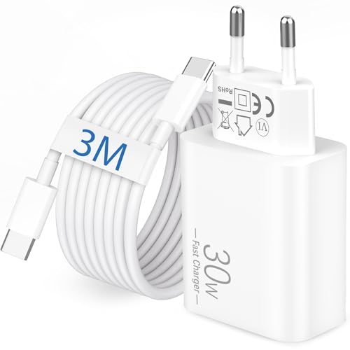 30W Caricatore USB C Caricabatterie con 3M Lungo Tipo C Cavo per iPhone 17/Air/16/15 Pro Max Plus 16e, iPad Pro Air 13/11, iPad 10/11/A16, Rapido Alimentatore Fast Charger Type C PD Spina Presa