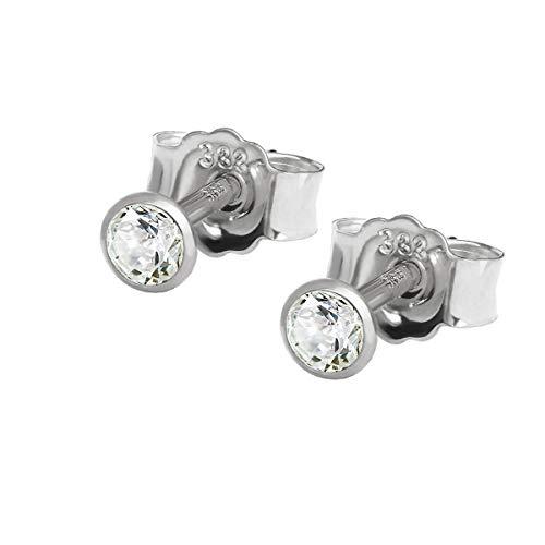 NKlaus par de aretes de oro blanco de 2,5 mm 333 8 quilates pendientes de oro zirconai blanco damas mens stud earrings