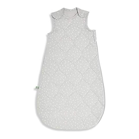 The Little Green Sheep Baby Sleeping Bag 0-6 Months, Quilted Organic Linen & Cotton Sleeping Bag, 2.5 Tog for All Year Round, Dove Grey with White Rice Print Cover