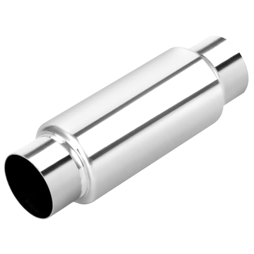 Image of LCGP 3 inch Inlet Universal Resonator Muffler, 3 inch Outlet 12 inch Overall Length Stainless Steel High Performance Muffler, Polished, Pass-Thru Design