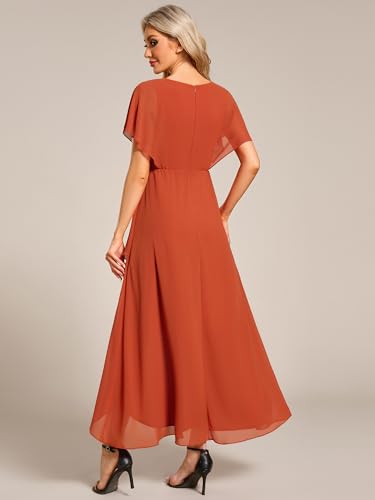 Image of Ever-Pretty Women's Formal Dress A Line V Neck Applique Waist Tea Length Wedding Guest Dress Burnt Orange US12