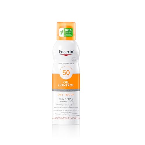 Eucerin Sun Body Oil Control Aerosol Spray FPS 50 (200 ml), spray protector solar 50 con filtros UVA/UVB, crema de sol transparente, protección solar para pieles sensibles y con tendencia acneica