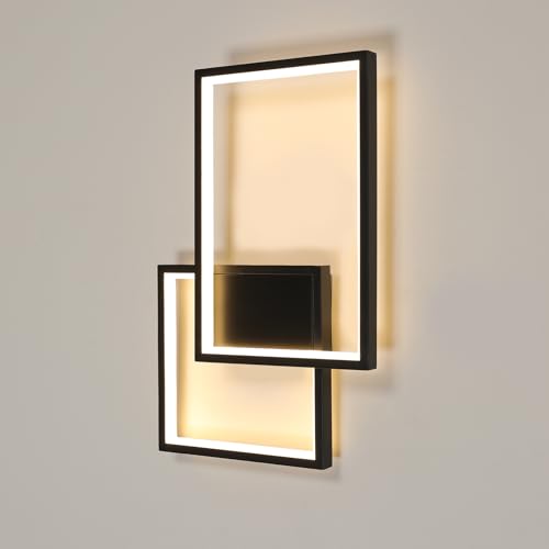 Mckalen Wandleuchte LED Innen Modern, Warmweiss Wandlampe 34W 3825LM, 41CM Dekorative Wandbeleuchtung Flur aus Aluminium 3000K für Wohnzimmer Schlafzimmer Treppen, Schwarz