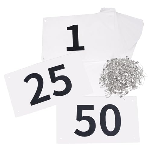 TRIWONDER Tyvek Running Bib Competitor Numbers with Safety Pins Running Numbers Paper Tags 1-500 Tearproof and Waterproof 4 x 7 Inches for Marathon Races and Events Sports Games (1-50)