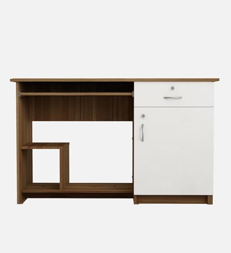 Image of Classy Study & Home Office Computer Desk | Engineered Wood | Straight Design | Lyon Teak & White Finish | Sturdy & Space-Saving | Easy Knock-Down Assembly