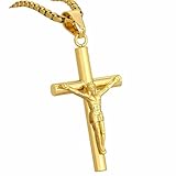 SZ SafePak LLC Gold Cross Necklace for Men & Women, Stainless Steel Crucifix Pendant with 24 Inch Chain, Gold Plated Christian Religious Jewelry, Faith Gift for Prayer & Everyday Wear
