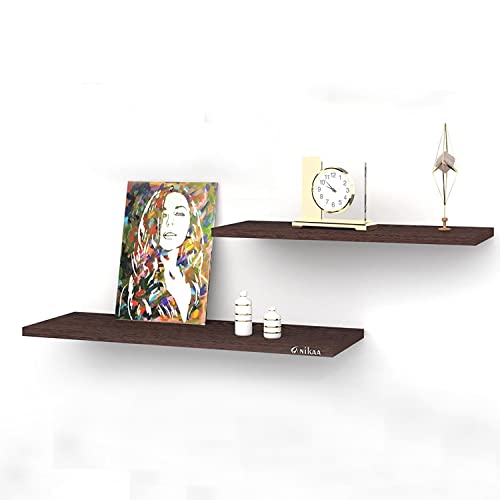 Image of Anikaa Verna Engineered Wood Wall Mounted Floating Decor Shelf / Book Shelf / for Home and Office (Set of 1 with 2 shelves , Wenge) [LxBxH(CM): 65x23x1.7] [LxBxH(CM): 50x23x1.7]
