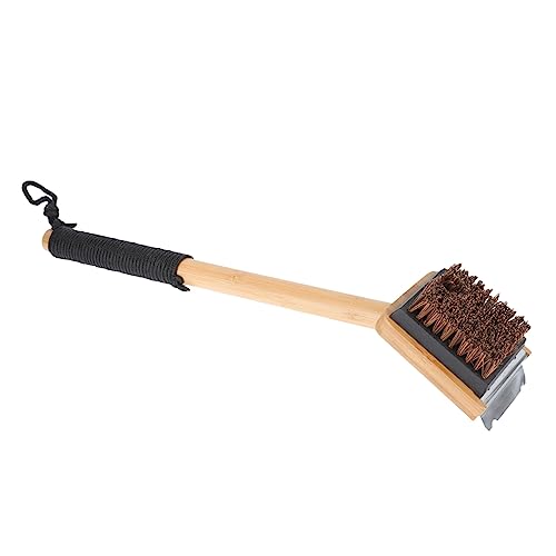 FONDOTIN 1pc Handle BBQ Grill Cleaner Brush Coconut Lightweight Compact Durable BBQ Accessories Tool for Effortless Outdoor Grill Rack Cleaning