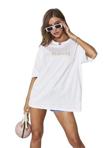 Image of Rigo Back Printed Half Sleeves Round Neck Oversized T-Shirt for Women | Drop Shoulder T-Shirt for Women | Loose Baggy Fit T-Shirt for Women /Girls