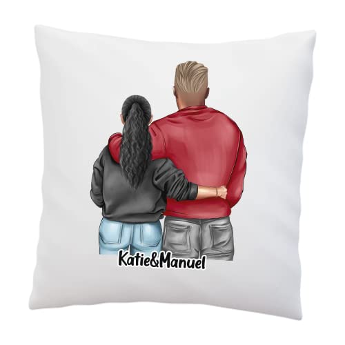 Liebtastisch Kissen Personalisiert mit Pärchen Motiv - Couple - Jahrestag - Valentinstag - Hochzeit - Für Paare - Für Freund / Freundin - Deko Kissen 40x40cm weiß Cover
