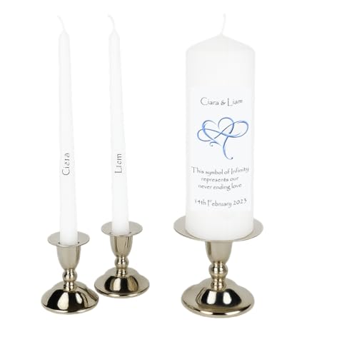 Personalised Wedding Unity Candle with an Infinity heart in a range of colours with a choice of unity candle holders as an optional extra by Just Candles