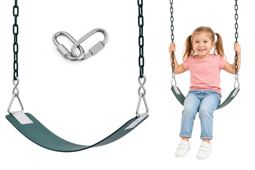 Image of REZNOR Heavy Duty Flexible Swing Seat with Metal Triangle Ring, 60 inch Anti-Rust Chain Set for Kids & Adults, Playground, Jungle & Gym, Green