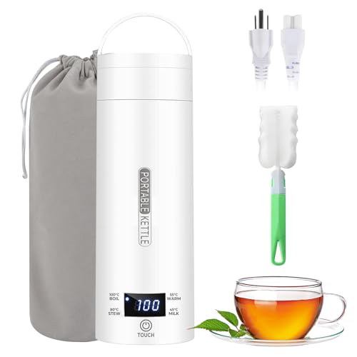 Pequeño Hervidor de Agua Portátil 500ML, Hervidor Eléctrico de Acero Inoxidable 316 con 4 Niveles de Temperatura, Apagado Automático y Ebullición Rápida – Para Café, Té, Leche – Blanco
