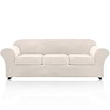 4 Pieces Sofa Covers Stretch Velvet Couch Covers for 3 Cushion Sofa Slipcovers Soft Sofa Slip Covers