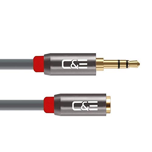 Image of C&E CNE62625 15ft(4.5M) 3.5mm Aux Male to Female Extension Stereo Audio Cable Grey (15 Feet /4.5 Meters) Compatible for iPhone, iPad or Smartphones, Tablets, Media Players