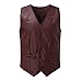 Vintage Leather Vest for Men Casual V Neck Button Down Waistcoat Slim Fit Western Cowboy Vest Sleeveless Jacket Fall