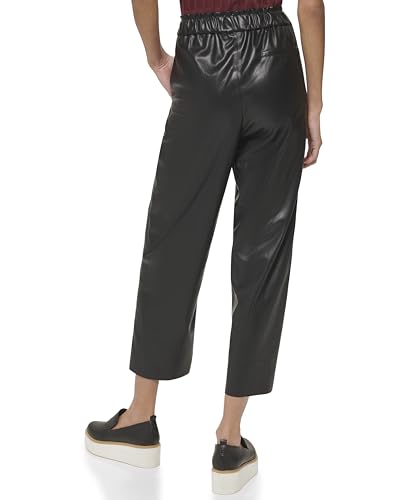 DKNY Womens Drawstring Hem Faux Leather Cropped Pants Black L4