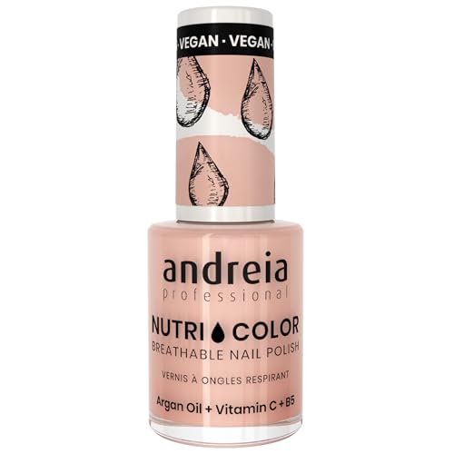 Andreia Professional NutriColor Atmungsaktiver Nagellack - Veganer und Tierversuchsfreier - Nagelkunst Nagellack mit langanhaltendem Glanz-Finish - Farbe NC10 Pink - 10.5ml
