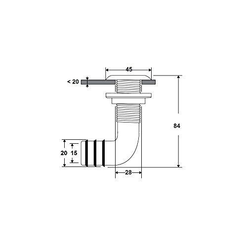 Scarico a mare Gomito 90° tubo Ø 20mm, PA, Bianco