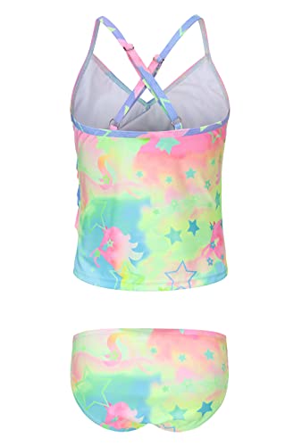 Image of Girls Two Piece Tankini Swimsuit Hawaiian Ruffle Swimwear Bathing Suit Set