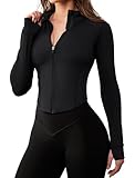 AVGO Workout Jacket for Women Zip Up Cropped Running Jackets Athletic Yoga Gym Tops with Thumb Holes (Z-Black, S)
