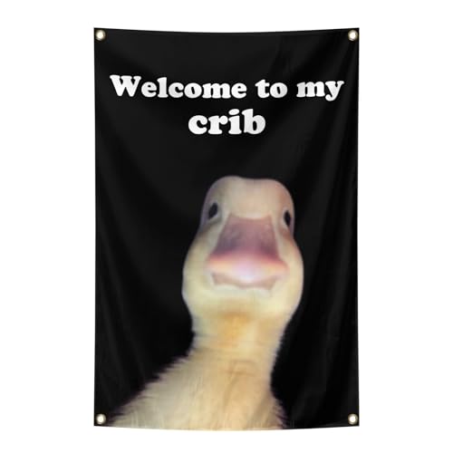 Welcome to My Crib Funny Flags - 2x3 Ft Duck Decor Posters Flag with Brass Grommets for Room Decor, Man Cave, College Dorms and Party Decorations