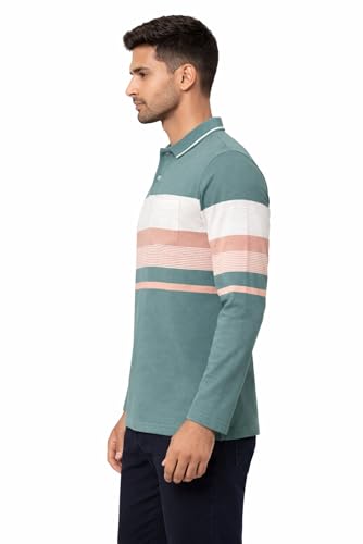 Image of SANE ORIGINALS Full Sleeves Textured Polo Tshirt for Men with Pocket || Long Sleeves Collar and Pocket T-Shirt for Men Pine Green