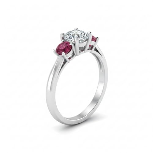 Image of Choose Your Gemstone Classic Three Stone Ring 925 Sterling Silver Round Shape 3 Stone Engagement Rings Everyday Jewelry Wedding Jewelry Handmade Gifts for Wife US Size 4 to 12