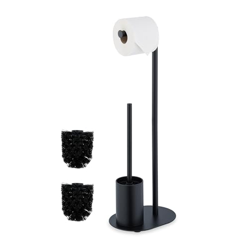 Relaxdays Serviteur WC, métallique, Non Fixe, Brosse et Porte-Brosse, H x L x P : env. 63 x 23 x 17 cm, Noir