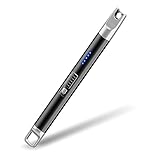 ライター 電気 USBライター 電量表示 充電式 火起こし 無炎 防風 スリム ろうそく BBQ お墓参り アウトドア用ライター (ブラック)