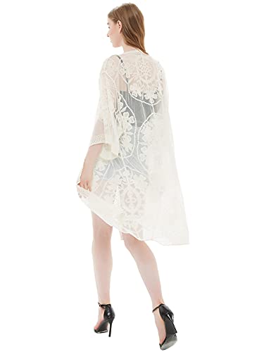 Anna-Kaci Women's Long Embroidered Lace Kimono Half Sleeve Cover Up Cardigan3
