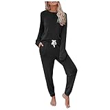 Schlafanzug Damen Lang Pyjamaset Set Winter Pyjama Set Mit Bündchen Hausanzug Zweiteiliger-Nachtwäsche Sleepwear Loungewear Langarm Oberteil Und Schlafanzughose Freizeitanzug