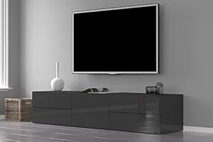 Dmora Wohnzimmer TV-Ständer, Made in Italy, TV-Ständer mit 1 Tür und 4 Schubladen, 170x40h35 cm, Farbe Anthrazit glänzend