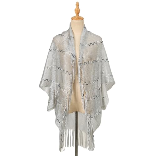 Elegant Women Shawl Wrap for Evening Dress Solid Color Lightweight Scarf Hollowed Tassels Long Shoulder Wrap