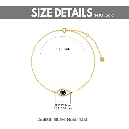 Fencci 14K Real Gold Evil Eye Anklet For Women, Yellow Gold Dainty Lucky Evil Eye Anklets Bracelets Foot Jewelry Gifts For Wife Girlfriend, 8+2 Inch #TOP4