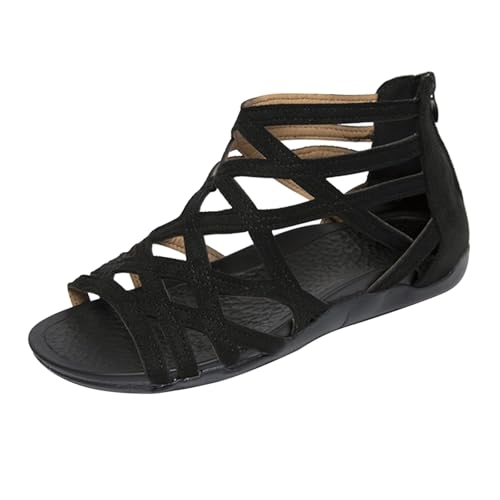 Sandales plates Gladiator femme avec lanières bout ouvert et zip arrière taille 39