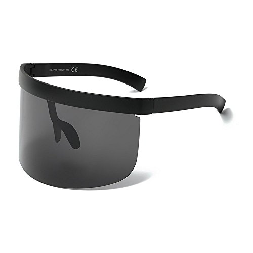 MINCL/Super Large Futuristic Oversize Shield Visor Sunglasses Flat Top Mirrored Lens 172mm (black-black)