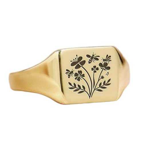 Bague abeille carrée hypoallergénique en argent plaqué or pour peaux sensibles