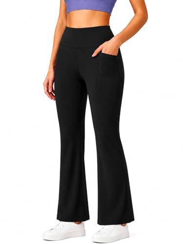 Image of Women's High Waist Bootcut Yoga Pants with Pockets | Flared Leggings for Women | Stretchable Gym Workout Pants | Tummy Control Activewear | Lounge & Travel Wear