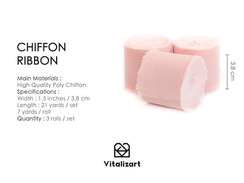 Vitalizart Chiffon Silky Ribbon 3 Rolls 1.5'' x 7 Yd Light Pink - Image 2