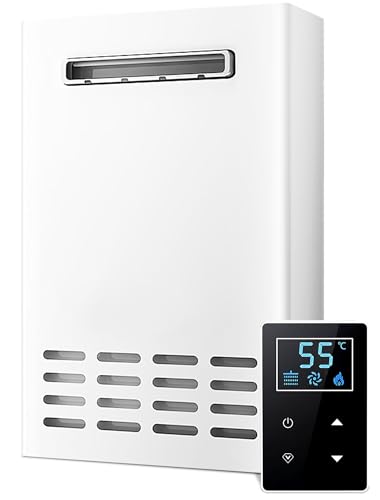 Chauffe-Eau Gaz GPL sans Réservoir pour Extérieur, 20 L/min à la Demande d'Eau Chaude avec Télécommande, 220 V Chauffe-Eau Résidentiel Instantané au Propane