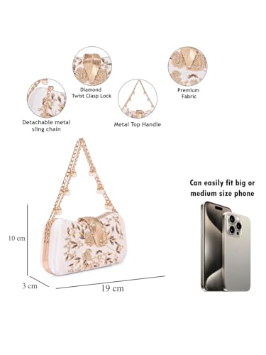Image of TOOBA Handicraft Women's Beautiful Bling Box Clutch Bag | Evening Bag, Bridal Purse & Party Handbag | Wedding & Special Occasion Clutch (Flower Leaf)