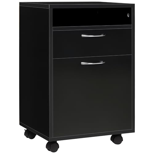 HOMCOM Rollcontainer mit 2 Schubladen mobiler Aktenschrank mit Rollen, offen Fach, Büroschrank,...