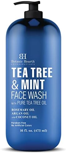 Botanic Hearth Tea Tree Face Wash with Mint - Acne Fighting, Therapeutic, Hydrating Liquid Face Soap with Pure Tea Tree Oil - for Women and Men, Paraben Free, Fights Acne - 16 fl oz