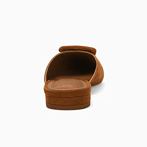 Coutgo Womens Mules Flats Pointed Toe Square Buckle Slip On Low Heel Backless Loafer Slides Shoes Brown #TOP5